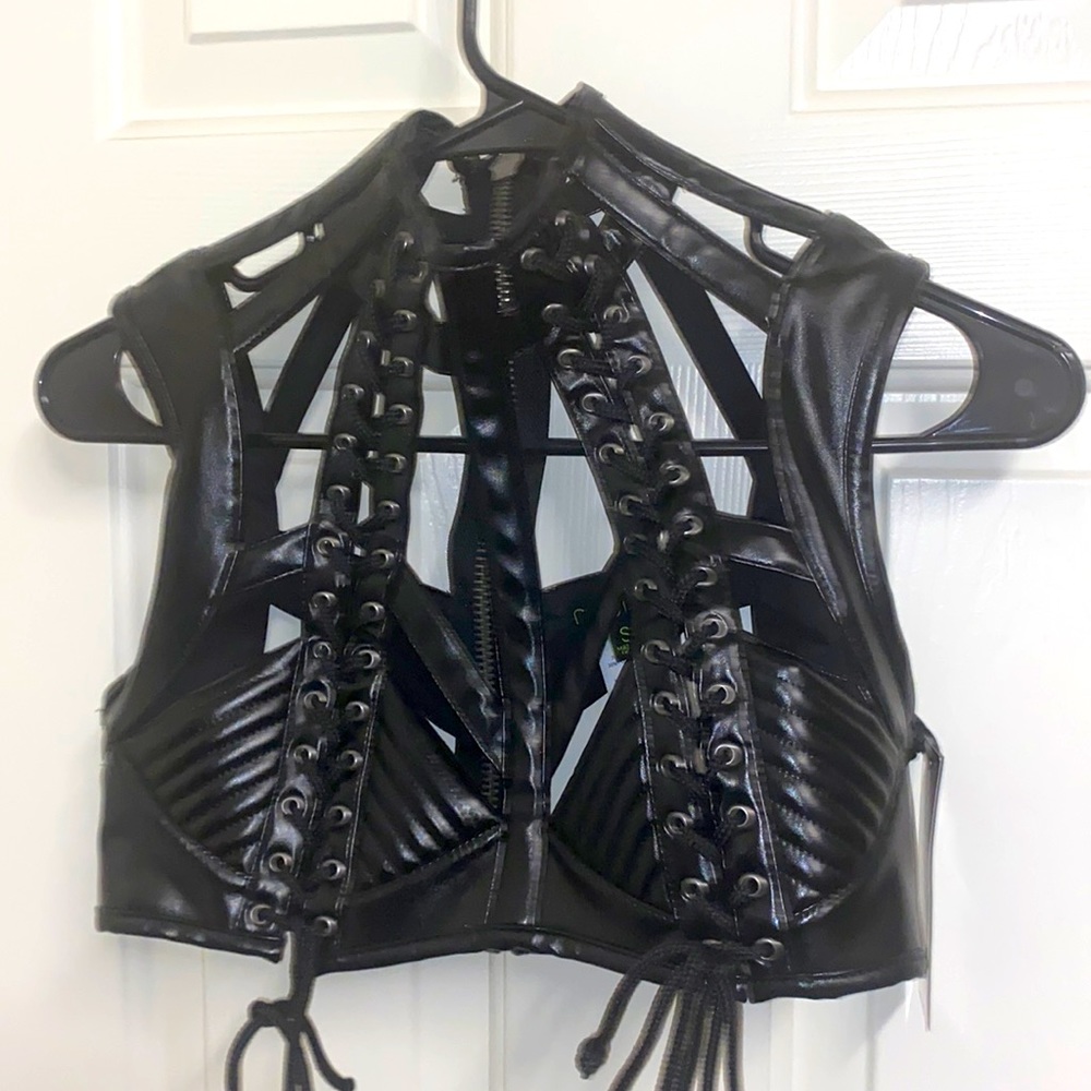 Black Club EXX Dolls kill Cage Bra top corset strappy Harness